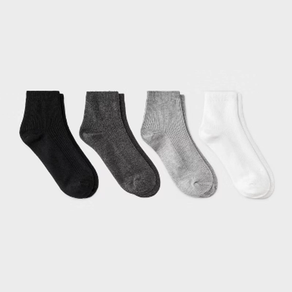 Women's Ultra Soft Everyday Rib-Knit 4pk Ankle Socks - Auden™ White/Heather Gray/Black 4-10: Midweight, Rib Cuffs, Machine Washable