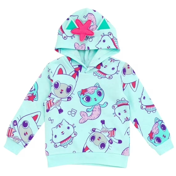 Dreamworks Gabby's Dollhouse Pandy Paws Cakey Cat MerCat Toddler Girls Fleece Pullover Hoodie Blue 5T