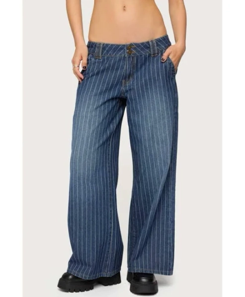 Edikted Women's Cory Striped Low Rise Jeans