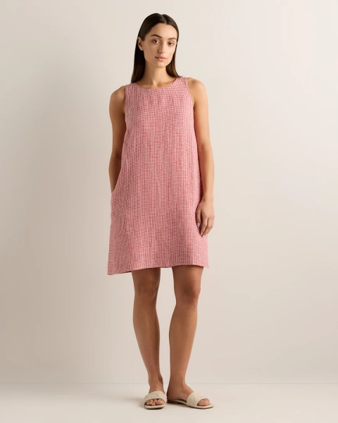 100% European Linen Tank Mini Dress in Red Classic Mini Gingham