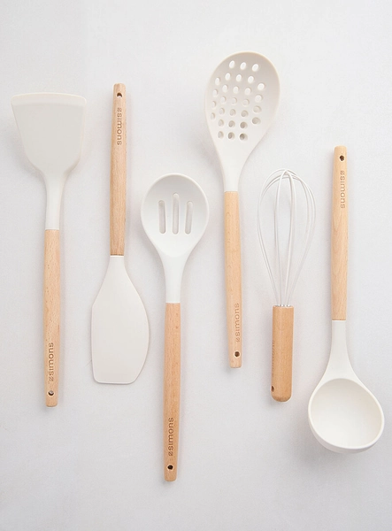 Wood and silicone kitchen utensils<br>6-piece set