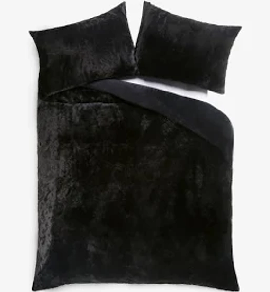 NEXT Black Plush Faux Fur Duvet Cover and Pillowcase Set