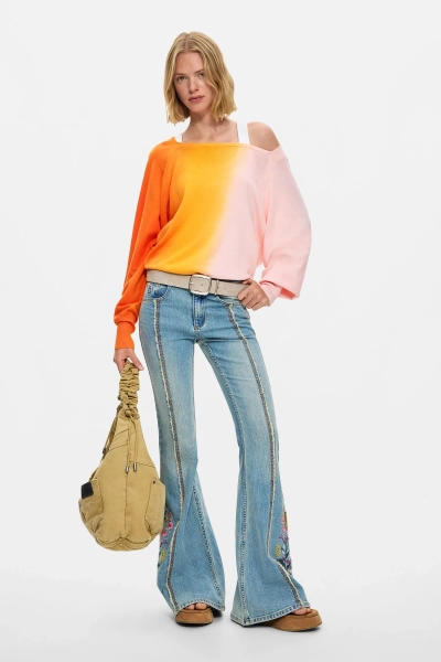 Jeans Trousers With Flower Topstitching blue Women's I Desigual.com