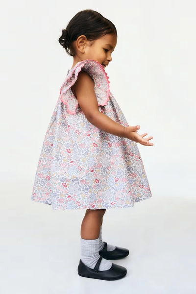 2-piece cotton dress and bloomers set - Light blue/Floral
