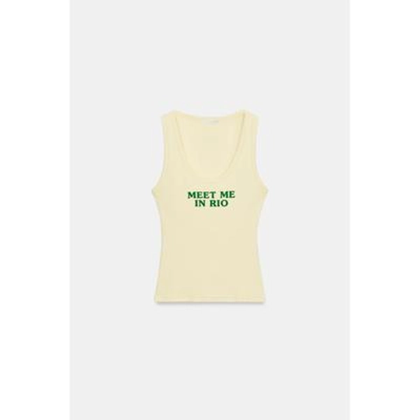 Zara - Ribbed Text Top - Yellow - L - Woman