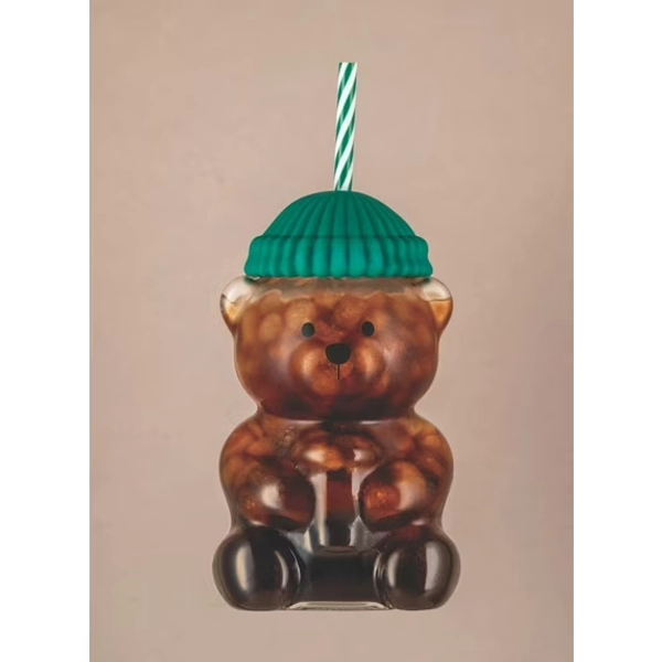 Youpwaven 2025 New Bearista Bear Glass Jar Cold Cup Tumbler Straw Cocktail Bear Glassware – 20oz Bear Glass Straw Cup, Cute Bear Glass Cup With Straw & Lid, Clear Drinkware for Family