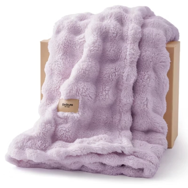Bedsure 3D Bubble Blanket - GentleSoft Purple King, Ultra Soft All Seasons Bedroom Blanket for Family Bed, Light Purple Home Gift