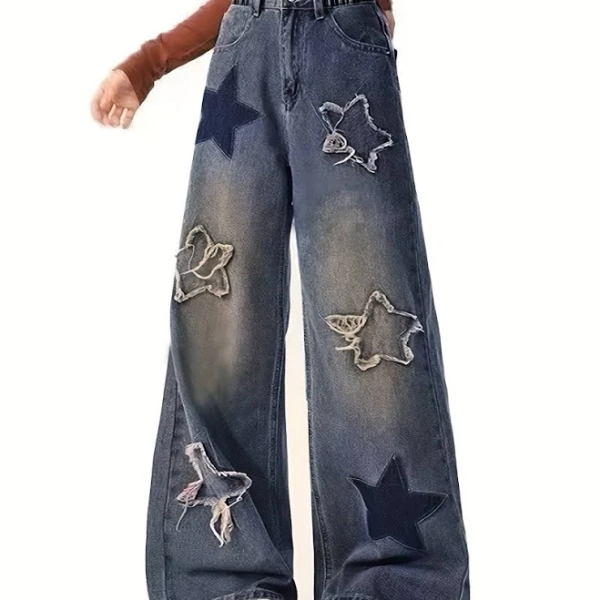 Y2k clothes for girls 10 to 12, Star jeans, Y2K Tween Girls Cute Star Print Washed Denim Straight Leg Jeans, Kid core, Teen girls trendy stuff, Y2k