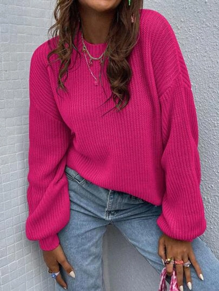 EMERY ROSE Women's Casual Everyday Commute Simple Solid Color Drop Shoulder Loose Pullover Sweater, Autumn/Winter