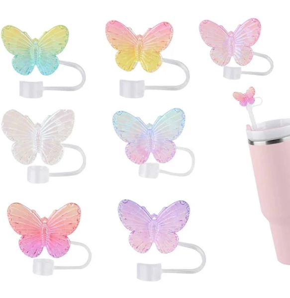 Straw Cover Cap for Stanley Tumbler Cup 10mm (0.4inch) Silicone Straw Covers for Straws Butterfly