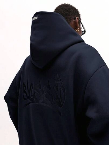 SUMWON Embossed Logo Pullover Hoodie With Centre Pocket For Casual Streetwear And Winter Layering - Size XL