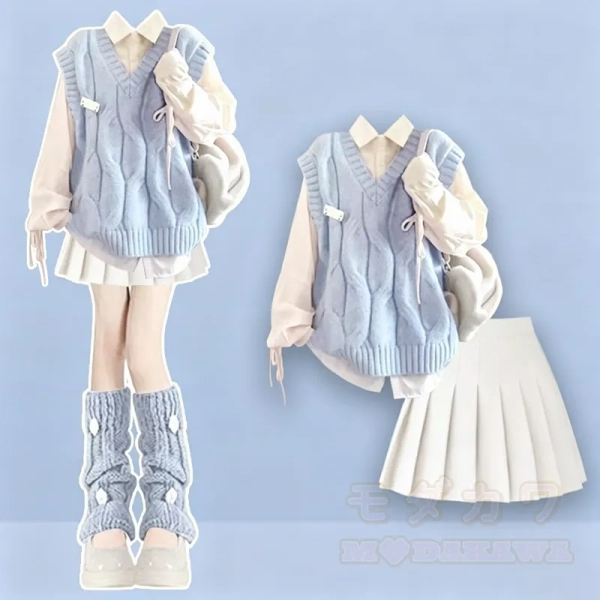 College Style Sailor Collar Sweatshirt Ruffled Tiered Skirt Three Piece Set