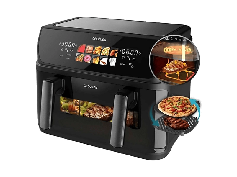 Freidora de aire - Cecotec Cecofry&Grill Duoheat 10000, 2800 W, 10 L, Tecnología DuoHeat, Pantalla táctil, 8 programas, Doble Resistencia, Negro