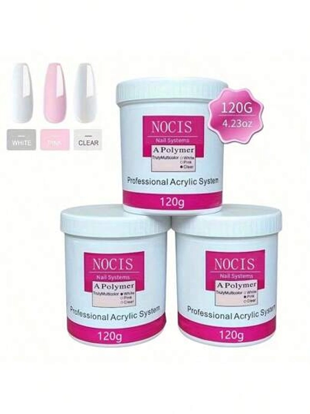 120g Acrylic Nail Powder Set - White/Pinkish/Clear For Extensions & 3D Carving | Unscented, Easy-To-Use Professional Nail Art Kit, Salon & DIY Manicure Acrylic Press On Nails