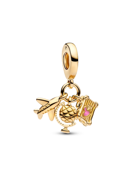 Airplane, Globe & Suitcase Triple Dangle Charm
