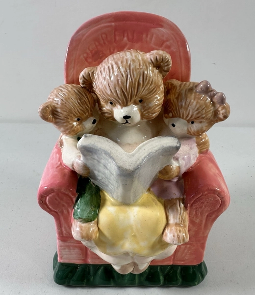 Bear Family Figurine Vintage Three Bears Chair Reading Book Collectible Display