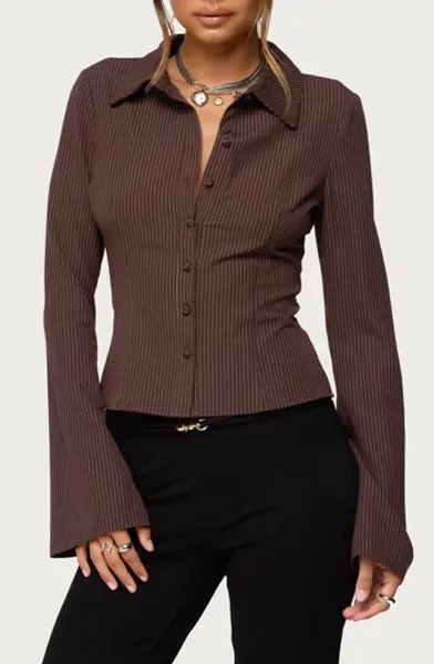 Pinstripe Tailored Button-Up Shirt
