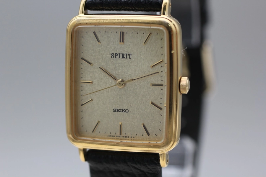 *New Batt* Vintage 1992 SEIKO Spirit 5E21-5B50 Tank Gold Quartz Mens Watch JAPAN
