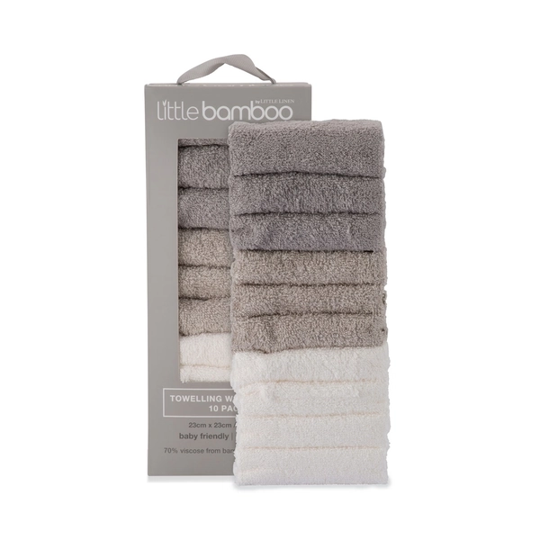 Little Bamboo Towelling Washer 10 Pack Stone Grey