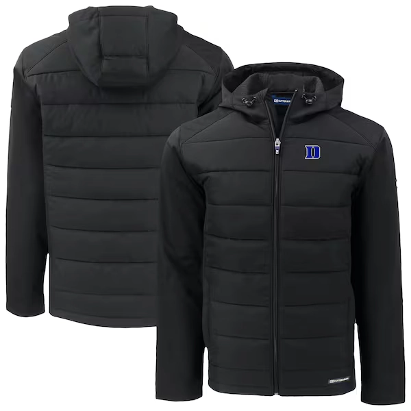  Duke Blue Devils Cutter & Buck Evoke Hybrid Eco Softshell Recycled Full-Zip Hoodie Jacket - Black