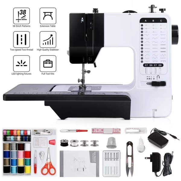 BCOOSS Portable Sewing Machine for Beginners 38 Built-in Stitches with Extension Table &Dual Speed