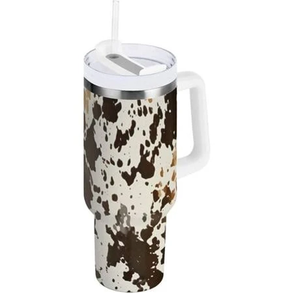 Classic Cow Print 40oz Tumbler - Stainless Steel Cup, Size: 40 oz, Brown