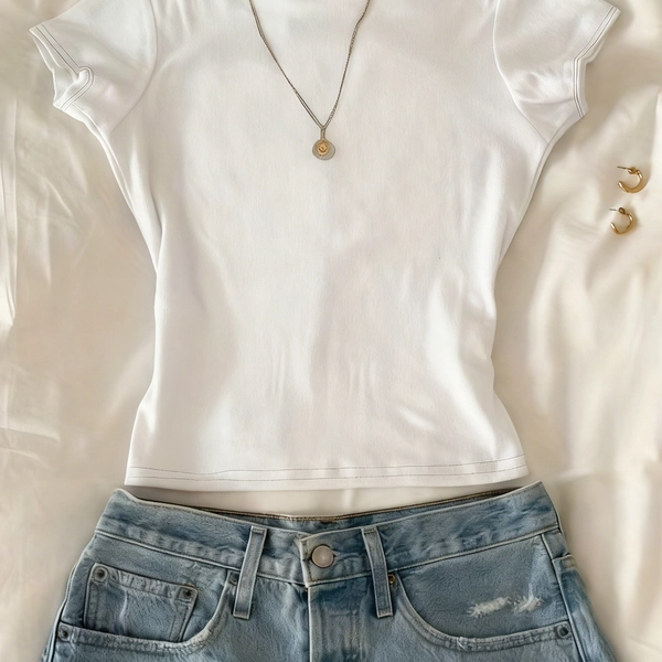 Y2K Women'S Summer Short T-Shirt - Slim Fit Crew Neck White, Can Be Worn Inside in Autumn And Winter, Daily Wear, Breathable Fabric, Street Style Must-Have, Essential for Summer And Autumn!