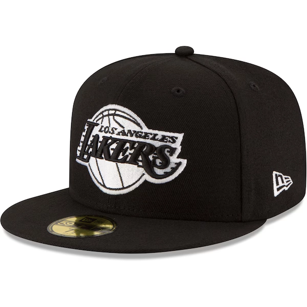 Men's Los Angeles Lakers New Era Black Black & White Logo 59FIFTY Fitted Hat