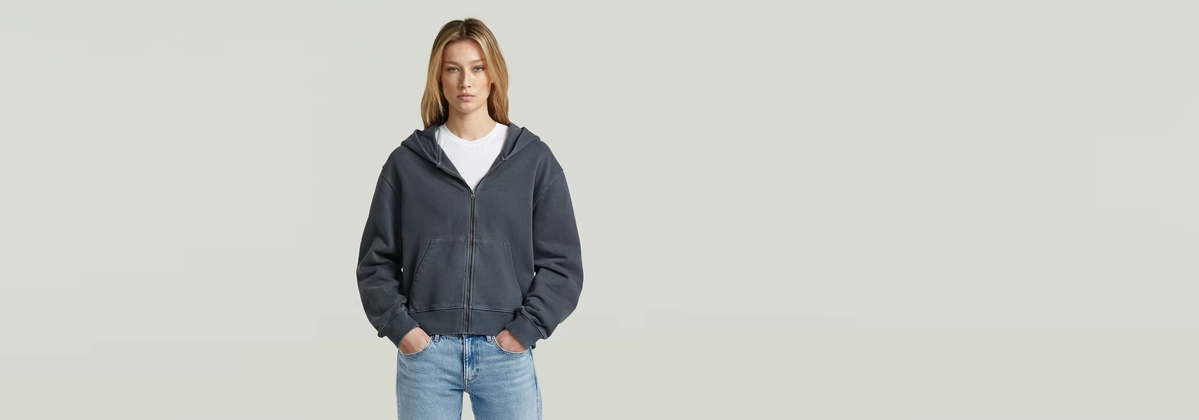 Washed Hoodie Zip Relaxed Sweater
