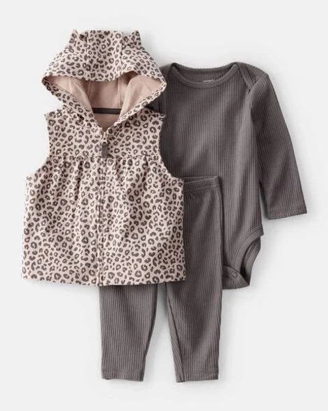 Carter's Baby Girl 3-Piece Leopard Vest, Bodysuit & Pants Set