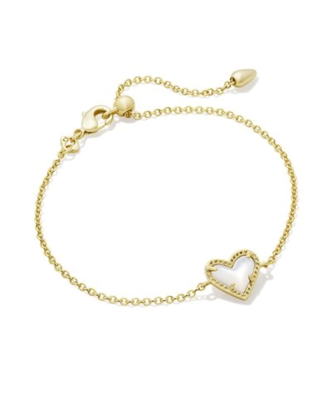 Kendra Scott Ari Heart Gold Delicate Chain Bracelet in Ivory Mother-of-Pearl | Mother Of Pearl