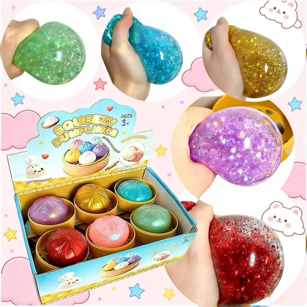 HOT 1-12pcs Colorful Glitter Dumpling Glitter Dumpling Squishy with Box Dumplings Sensory Squeeze