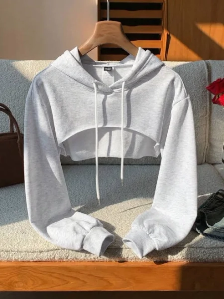 SHEIN Drawstring Super Crop Hoodie