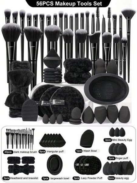 6/9/30/56PCS Makeup Tools Set Including:30PCS Makeup Brush Set Includes Powder Brush,Highlight Brush,Nose Shadow Brush,Detail Brush,Outline Brush,Eyelash Brush,Foundation Make-Up Brush,Facial Brush,Concealer Brush,Eye Shadow Brush Set, Eyelash