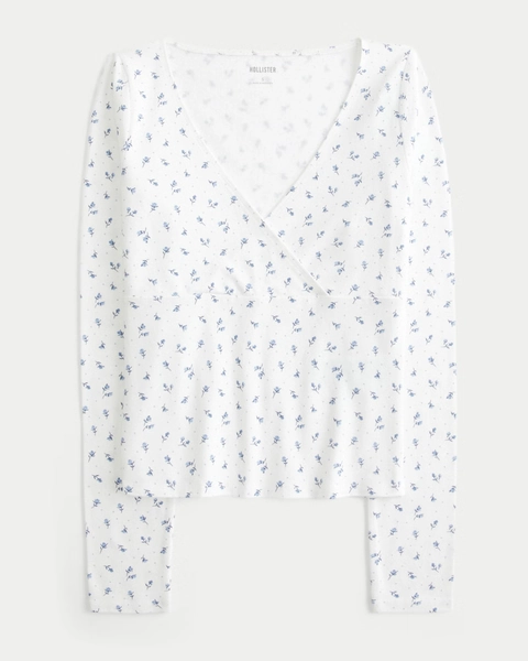 Long-Sleeve Wrap V-Neck Top