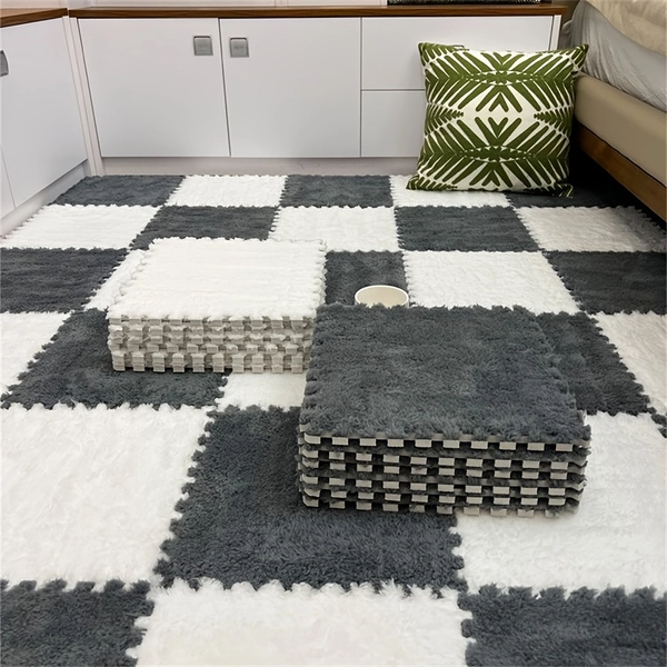 20pcs, EVA Full-Coverage Bedroom Floor Mats, Household Play Mats for Crawling, Solid Color Interlocking Mats, Plush Interlocking Foam Floor Tiles, Plush Surface Carpet Puzzle Mats, 11.8*11.8 Inches
