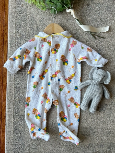 Vintage 1980s Printed Birthday Sleeper Terrycloth New Born Colorful