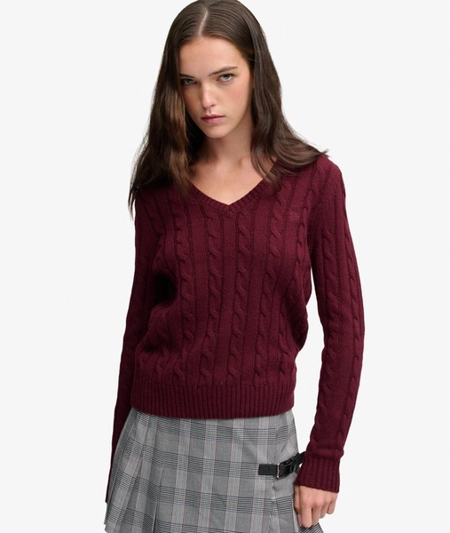 Wool Blend Cable V Neck Jumper