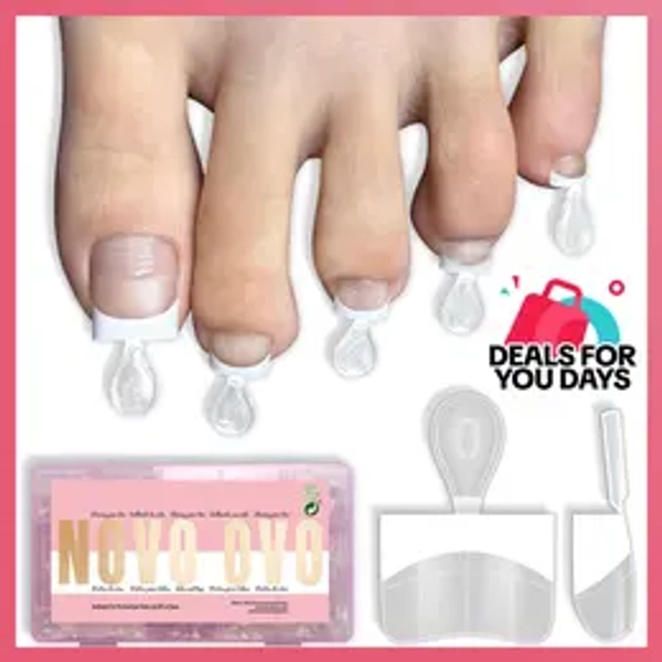 NOVO OVO White French Tip Half Cover Toe Nail Tips, Clear Soft Gel with Auxiliary Line for Fake False Toenail Extension, Sharp Square Medium Wide for Men Women Acrylic pedicure x15 Sizes 240 Pcs