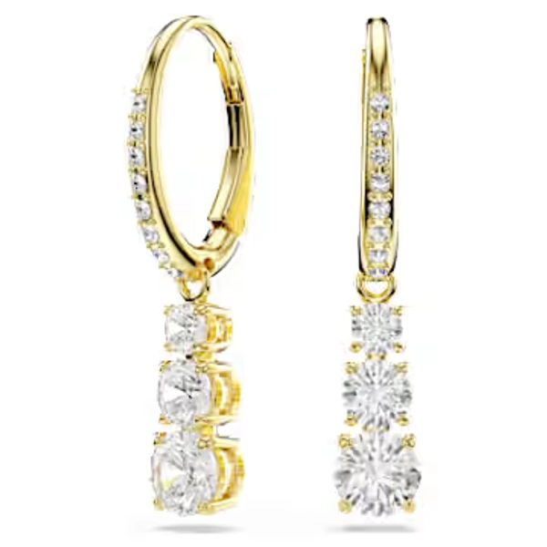 Stilla Attract hoop earrings, Round cut, White, 18K gold finish