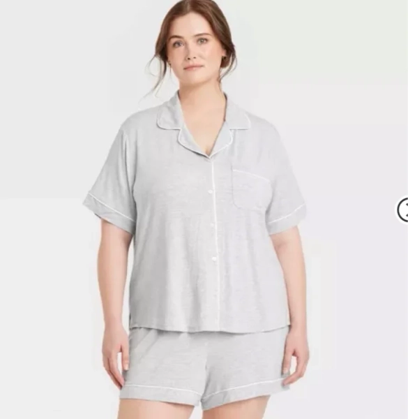 Women's Cloud Knit Modal Notch Collar Short Sleeve Top and Shorts Pajama Set - Auden™ Red M