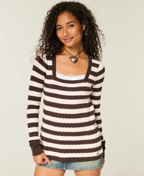 Hollister Women's Long-Sleeve Square-Neck Babydoll