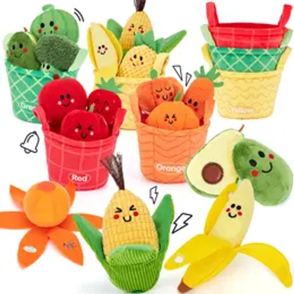 Hahaland 16Pcs My First Fruit Vegetable Color Sorting Play Food-Crinkle,Rattle,preschool Toy,Baby Toys 6-12 Months Montessori learning Toys for 1 Year Old Boy Girl Gifts,Mothersdaygift/Newborngift,summervibes Colorful Play Food Set