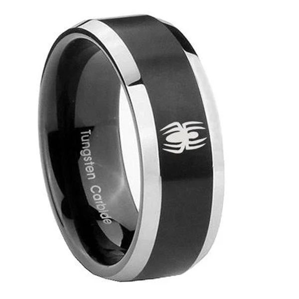 Men's Tungsten Spiderman Ring with Beveled Edges