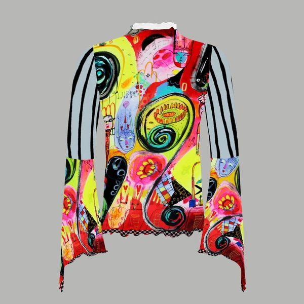 Red sauce bellbottom sleeve mesh top