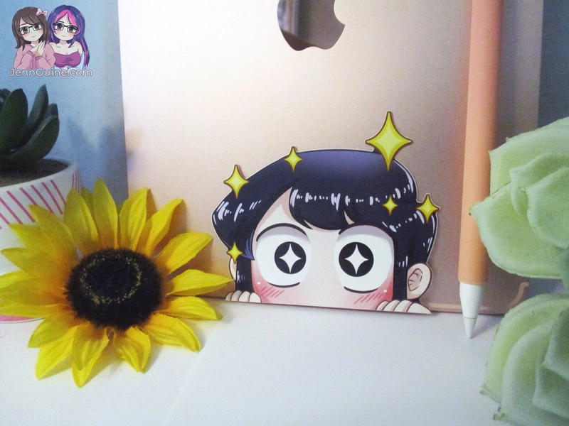RESTOCKED Kom!-san Can't Communicate Peeker Peeking Sticker Die-Cut Decal - Stock reflects what is left after convention prep