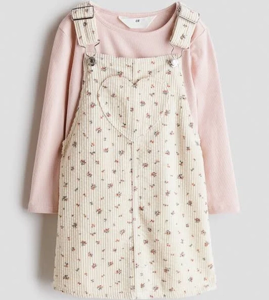 Girls H&M Cream/Floral 2-Piece Dress and Top Set