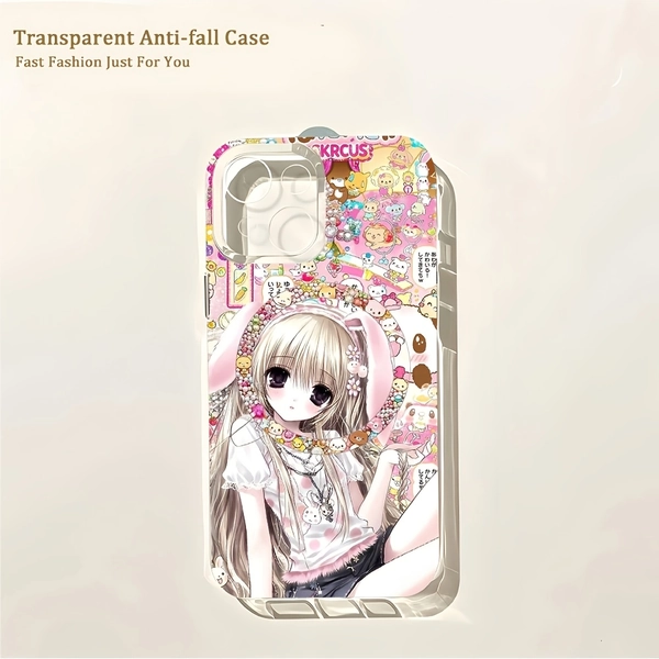 Phone Case - Cartoon Anime Girl Phone Case Suitable for Iphone 17 17E 16E 16 15 14 13 12 11 Pro Max Mini Air XR XS X 7 8 Plus Transparent TPU Soft Back Cover