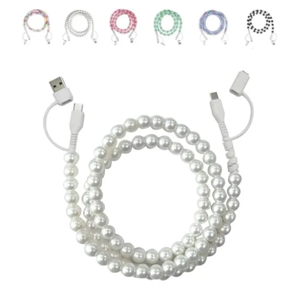 Beaded Phone Charger 3.3-Foot Type C Beaded Charger Cable Stars Beads Charging 2-In-1