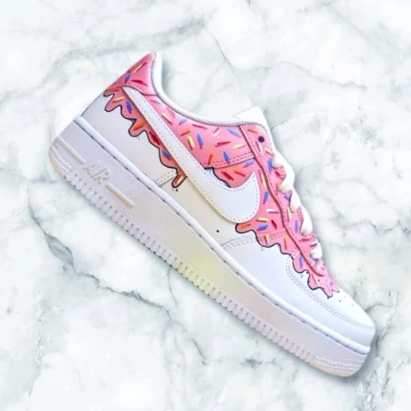 Custom Pink Icing Drip Nike Air Force 1 with Sprinkles | Hand-Painted Donut AF1 Shoes | Cute Dessert-Themed Sneakers | Custom Pink Drip Air